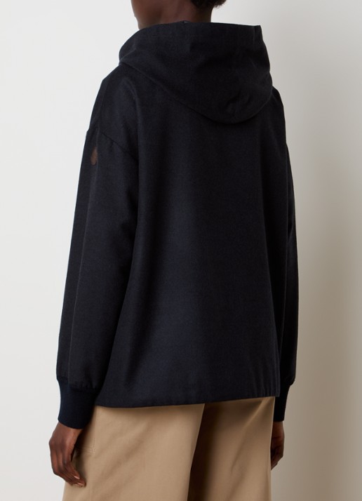 Moncler Camicia fijngebreid vest in kasjmierblend met capuchon - achterkant donkerblauw