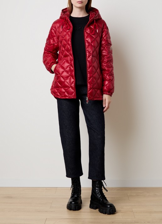 Moncler Camicia gewatteerde jas met donsvulling en quilt patroon - voorkant 3 kersenrood