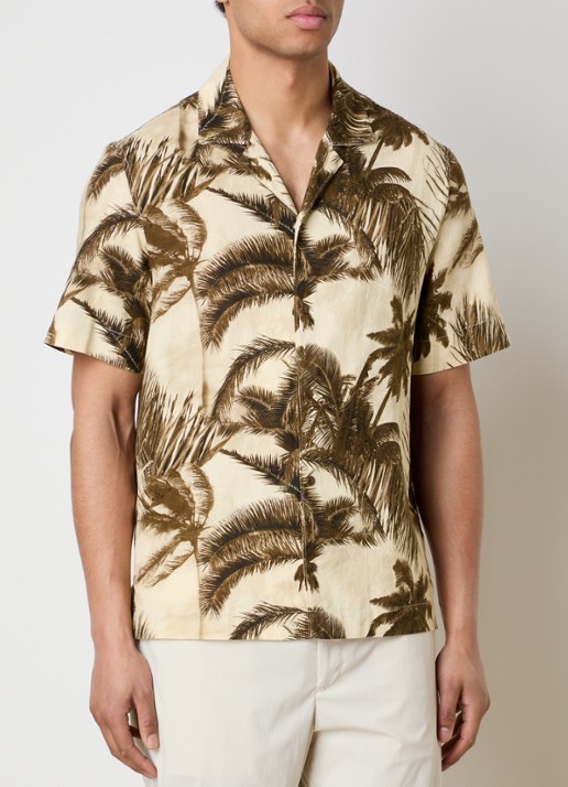 Moncler Camicia regular fit overhemd in linnenblend met bladprint