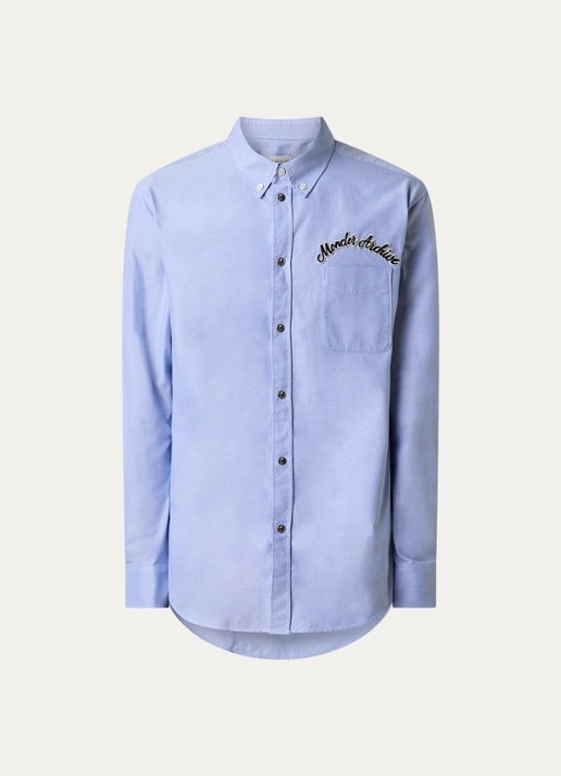 Moncler Camicia regular fit overhemd met logoborduring - voorkant lichtblauw