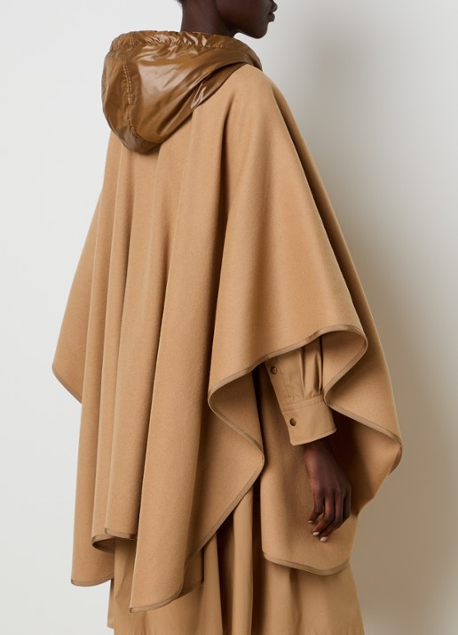 Moncler Cape in wolblend met ceintuur en capuchon - achterkant 3 camel