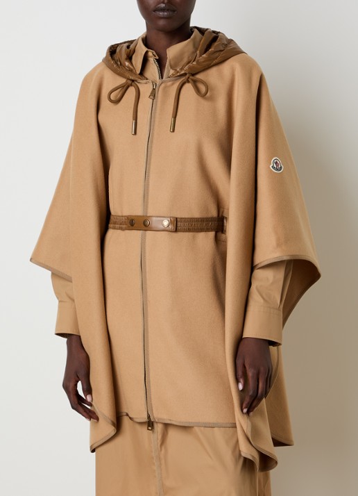 Moncler Cape in wolblend met ceintuur en capuchon - detail 4 camel
