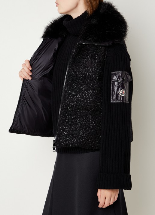 Moncler Carrelet gewatteerde bodywarmer met donsvulling en imitatiebontkraag - detail 4 zwart