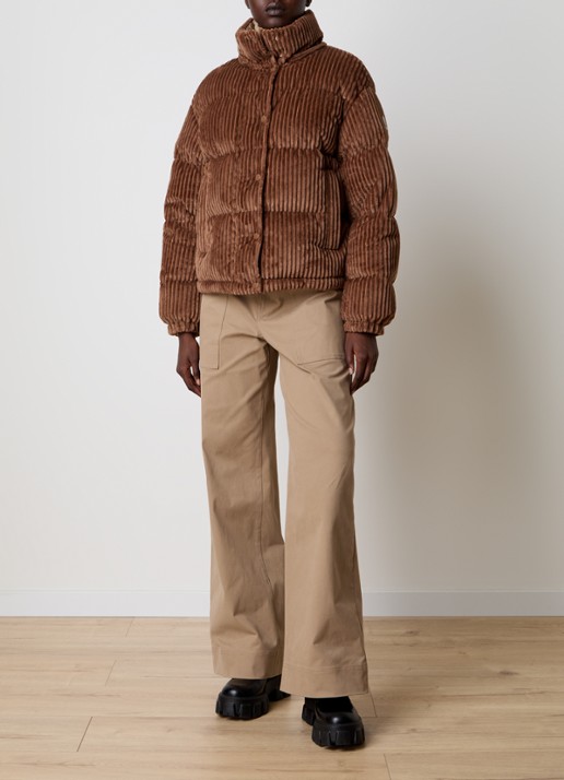 Moncler Daos puffer jack van corduroy met donsvulling en capuchon - voorkant 3 goud