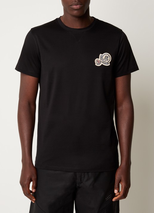 Moncler Double logo T-shirt van jersey  - detail 4 zwart