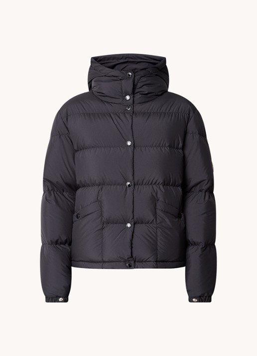 Moncler Ebre puffer jack met donsvulling en logoborduring - voorkant 6 zwart