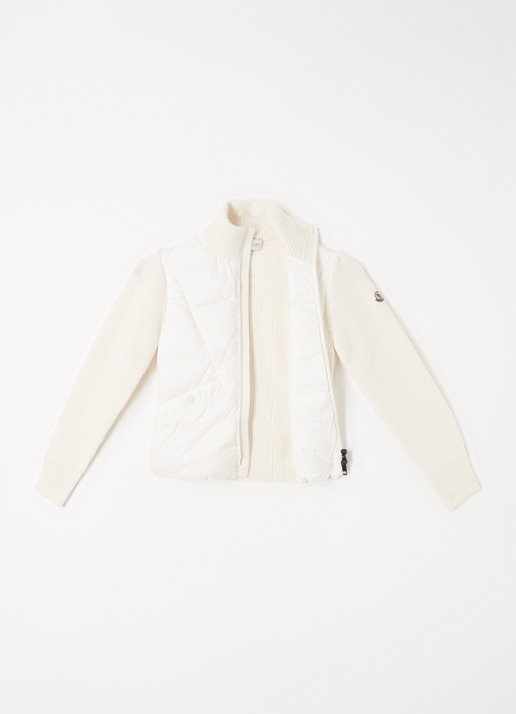 Moncler Fijngebreid jack van wol met donsvulling - voorkant 3 gebroken wit