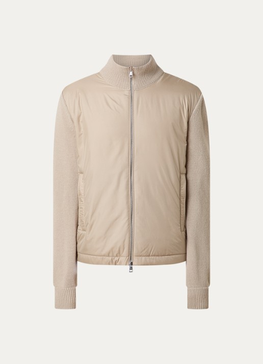 Moncler Fijngebreid vest in scheerwolblend met gewatteerd voorpand met donsvulling - voorkant 5 beige