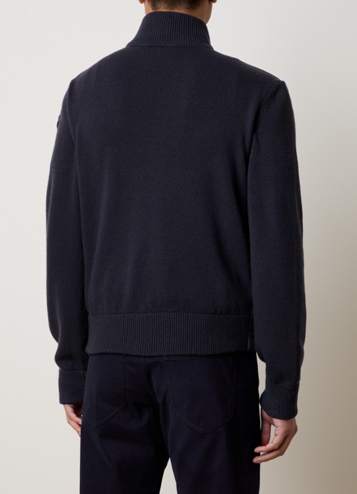 Moncler Fijngebreid vest in scheerwolblend met gewatteerd voorpand met donsvulling - achterkant donkerblauw