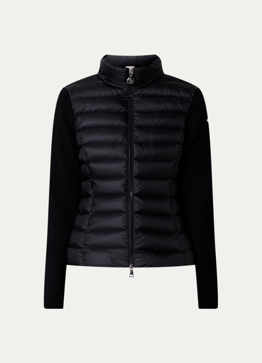 Moncler Fijngebreid vest van scheerwol met gewatteerd voor- en achterpand - voorkant zwart