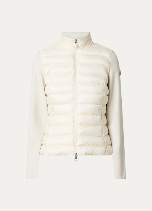 Moncler Fijngebreid vest van scheerwol met gewatteerd voor- en achterpand - voorkant naturel