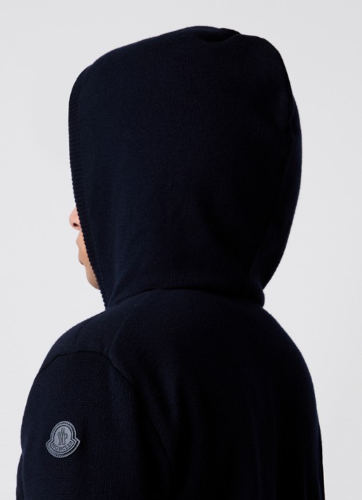 Moncler Fijngebreid vest van scheerwol met gewatteerd voorpand en donsvulling - detail 3 donkerblauw