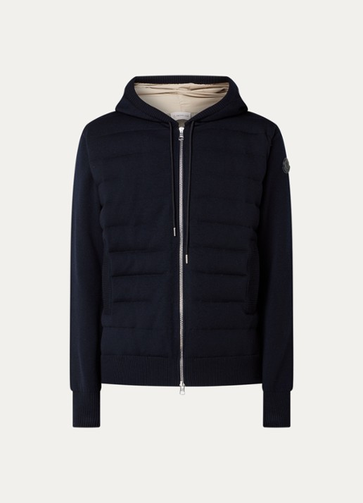 Moncler Fijngebreid vest van scheerwol met gewatteerd voorpand en donsvulling - voorkant 5 donkerblauw