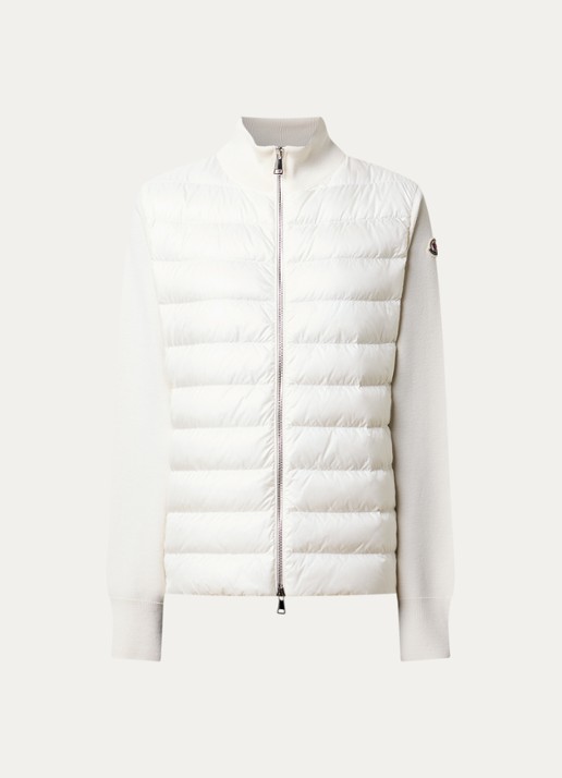 Moncler Fijngebreid vest van scheerwol met gewatteerd voorpand en donsvulling - voorkant wit