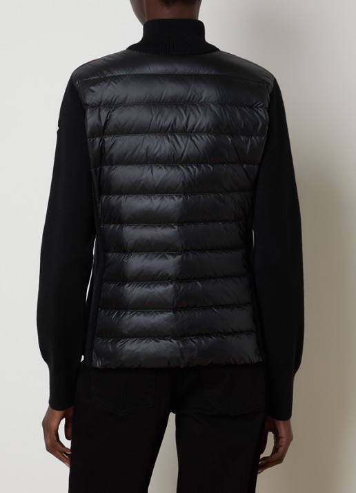 Moncler Fijngebreid vest van scheerwol met gewatteerd voorpand en donsvulling - achterkant zwart