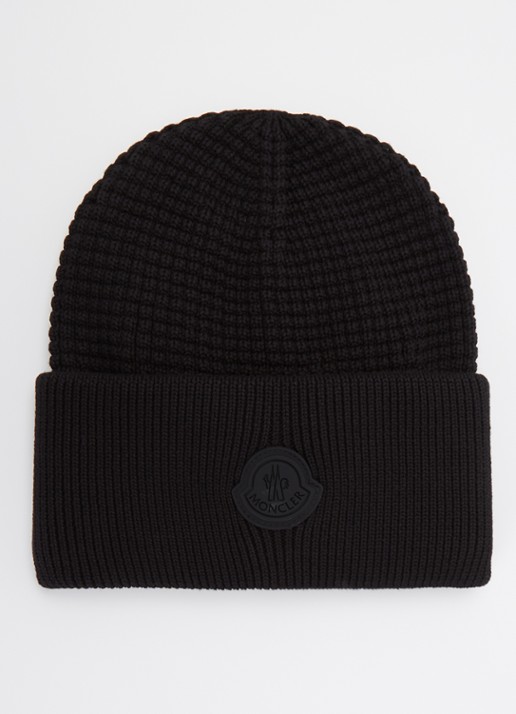 Moncler Fijngebreide muts met logo  - voorkant zwart
