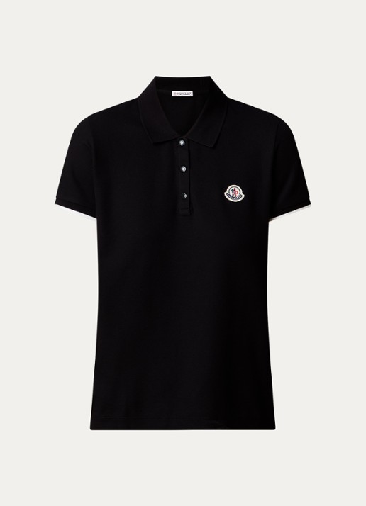 Moncler Fijngebreide polo met logo - voorkant 2 zwart