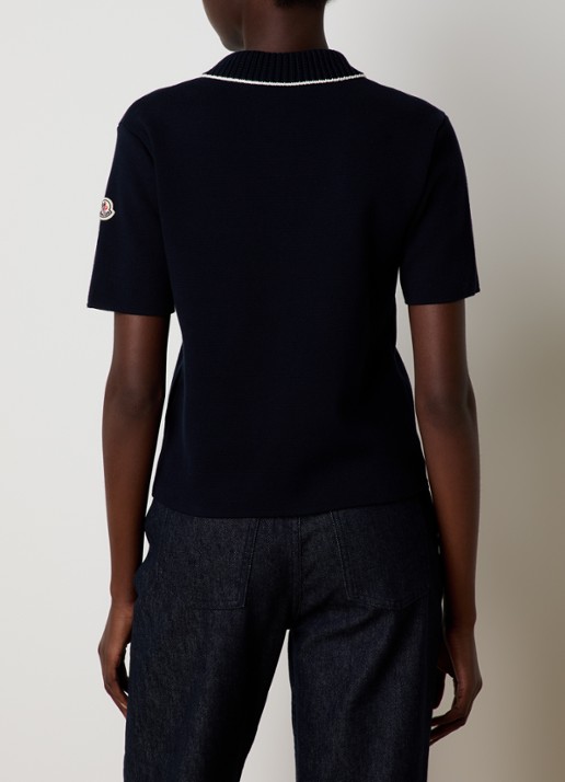 Moncler Fijngebreide polo met logo - achterkant donkerblauw
