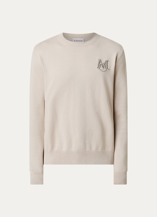 Moncler Fijngebreide pullover met logoborduring - voorkant 4 beige