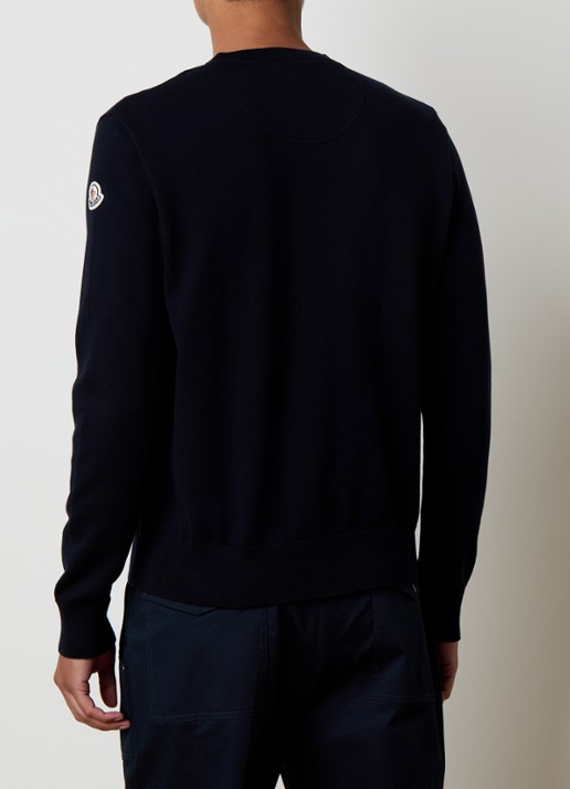Moncler Fijngebreide pullover met logoborduring - achterkant 3 donkerblauw