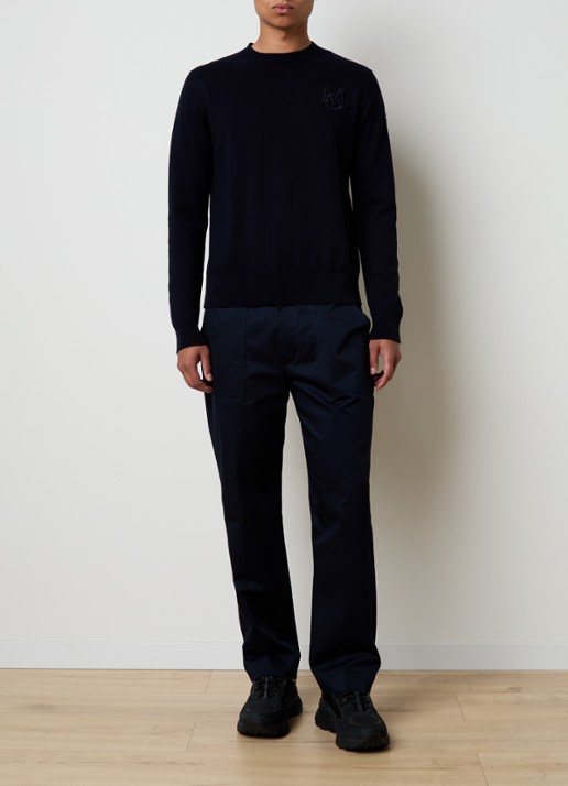 Moncler Fijngebreide pullover met logoborduring - voorkant 2 donkerblauw