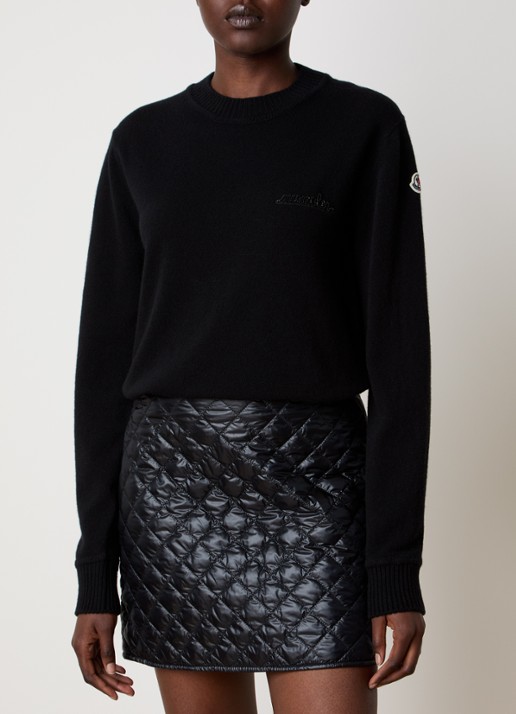 Moncler Fijngebreide trui in kasjmierblend met logo en strass