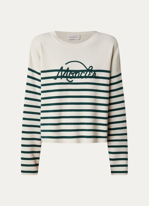 Moncler Fijngebreide trui met ingebreid patroon en logoborduring - voorkant 3 beige