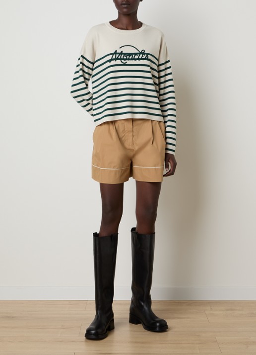 Moncler Fijngebreide trui met ingebreid patroon en logoborduring - voorkant 4 beige