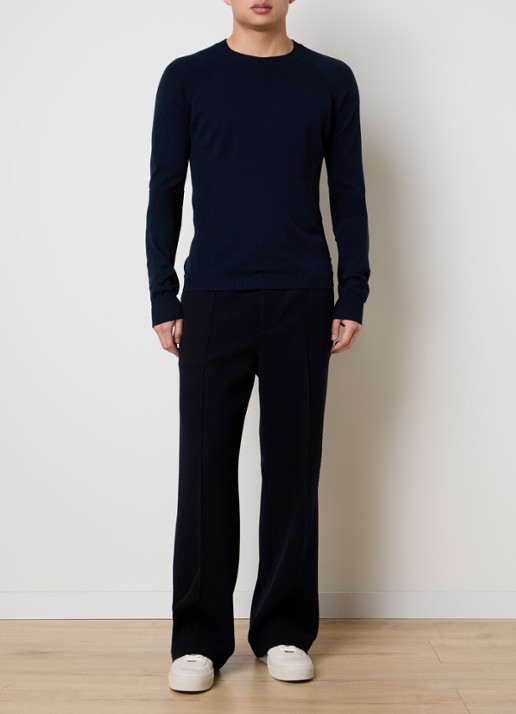 Moncler Fijngebreide trui met logo - voorkant 2 donkerblauw