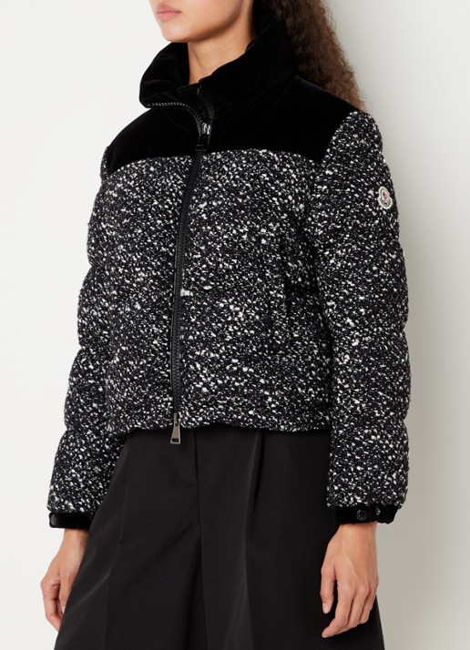 Moncler Girotte puffer jack van tweed met donsvulling - detail zwart
