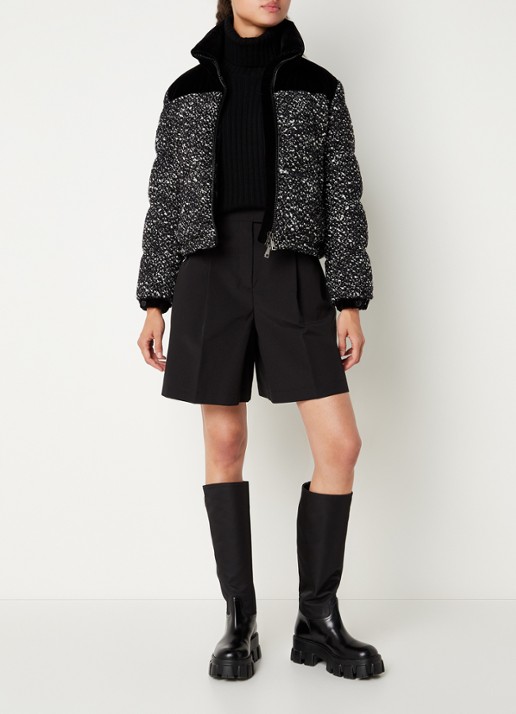 Moncler Girotte puffer jack van tweed met donsvulling - voorkant 4 zwart