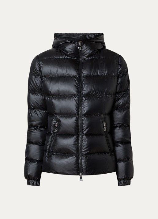 Moncler Glesse pufferjack met donsvulling en capuchon - voorkant 2 zwart