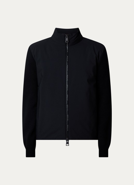 Moncler Grofgebreid vest van scheerwol met gewatteerd voorpand - voorkant zwart