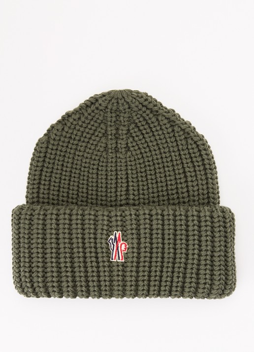 Moncler Grofgebreide muts van wol met logo