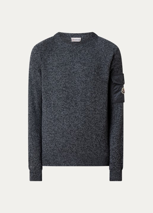 Moncler Grofgebreide trui in scheerwolblend met logo - voorkant 4 grijs