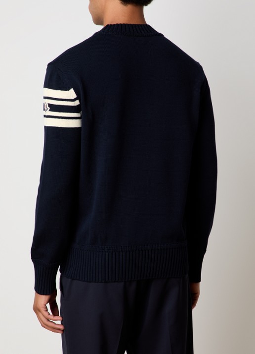 Moncler Grofgebreide trui met logoborduring - achterkant 5 donkerblauw