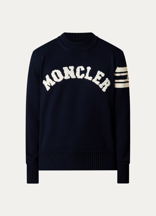 Moncler Grofgebreide trui met logoborduring - voorkant 3 donkerblauw