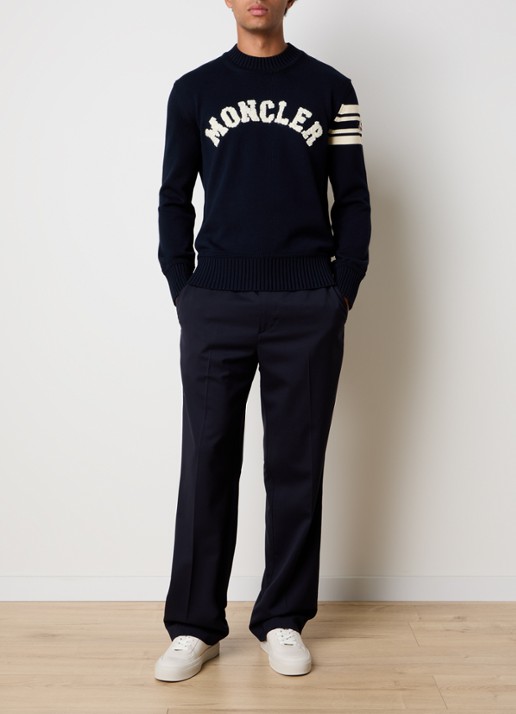 Moncler Grofgebreide trui met logoborduring - voorkant 4 donkerblauw