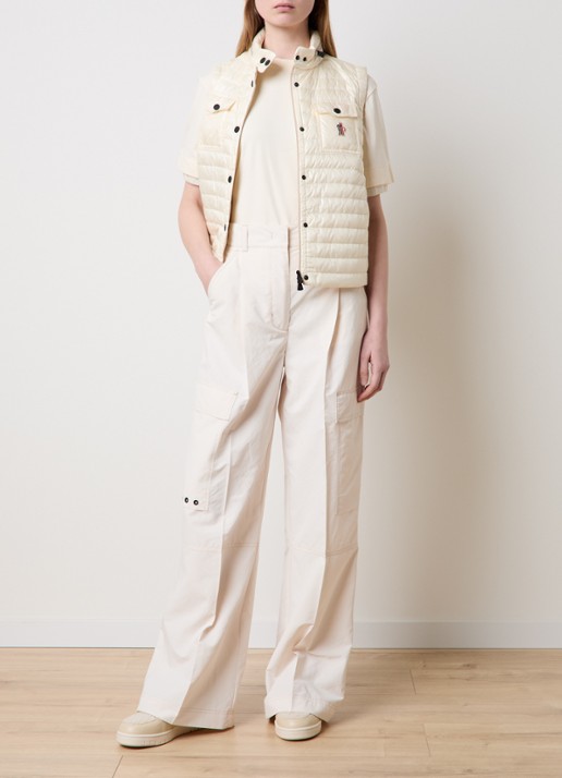 Moncler Gumiane gewatteerde bodywarmer met donsvulling en opbergbare capuchon - voorkant 2 creme
