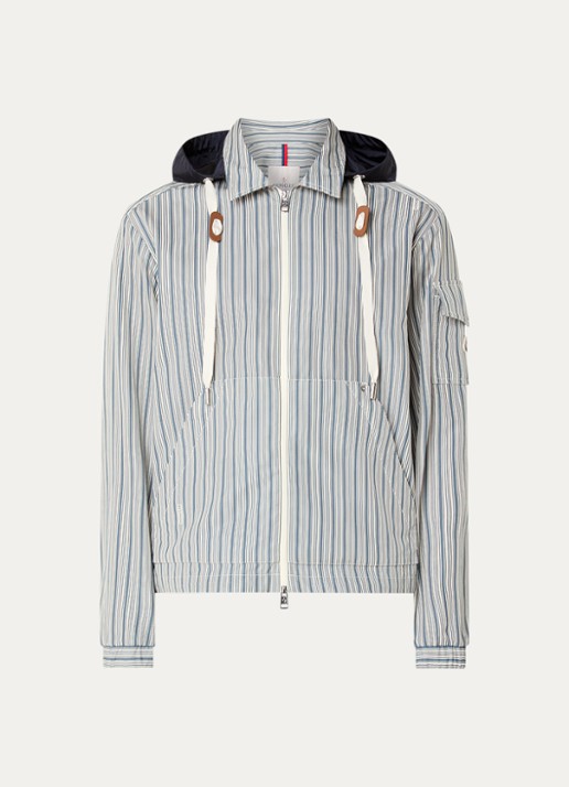 Moncler Havas windjack met streepprint en afneembare capuchon - voorkant 5 blauwgrijs