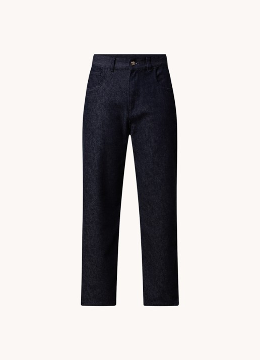 Moncler High waist cropped straight leg jeans met donkere wassing - voorkant indigo