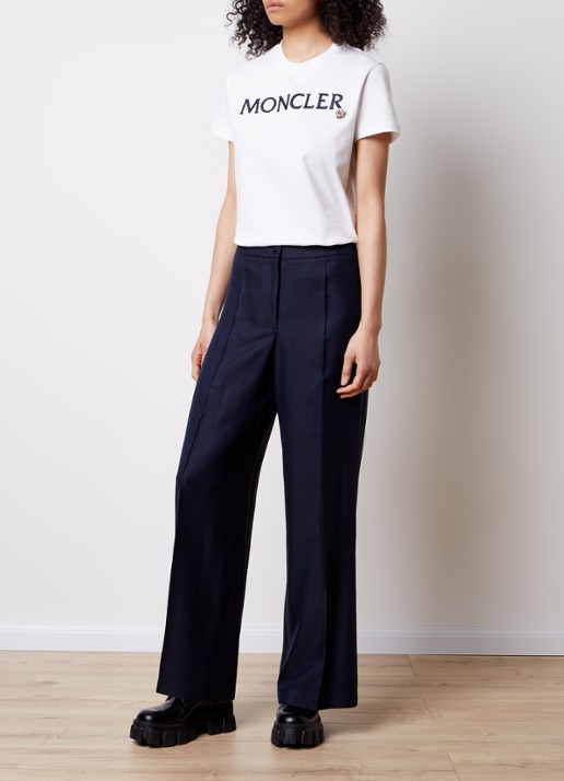 Moncler High waist loose fit pantalon met plooidetail - voorkant 3 donkerblauw