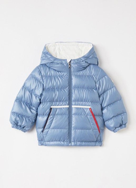 Moncler Icarus puffer jack met donsvulling - voorkant 2 staalblauw