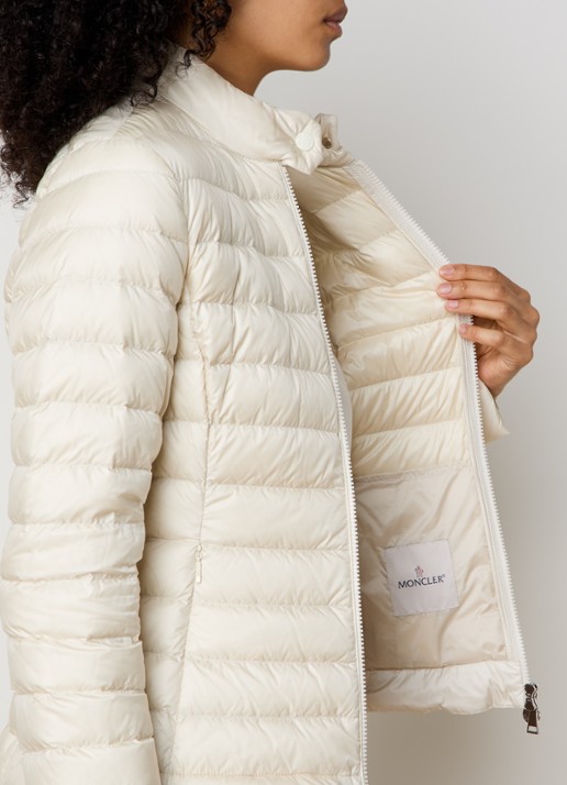 Moncler Igelle gewatteerde jas met donsvulling en logo - detail 4 gebroken wit