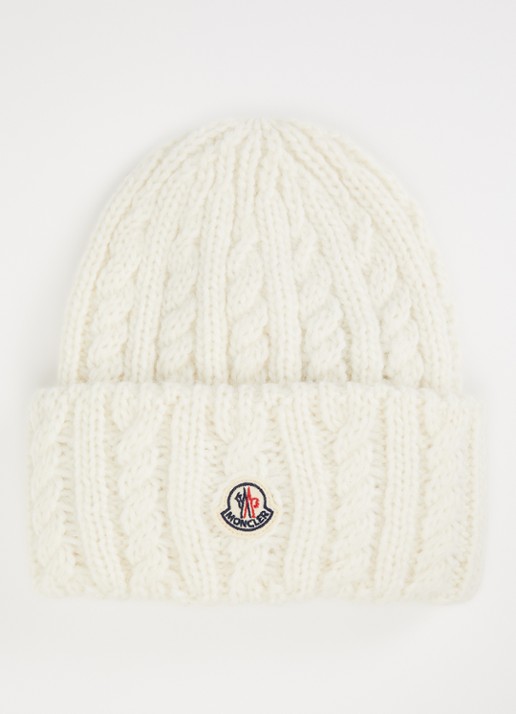 Moncler Kabelgebreide muts in alpaca wolblend met logo
