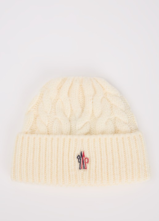 Moncler Kabelgebreide muts in scheerwolblend met logo