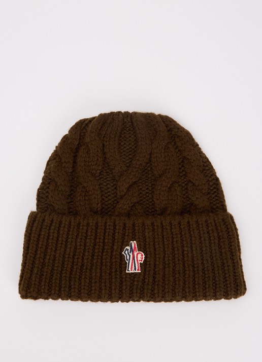 Moncler Kabelgebreide muts in scheerwolblend met logo