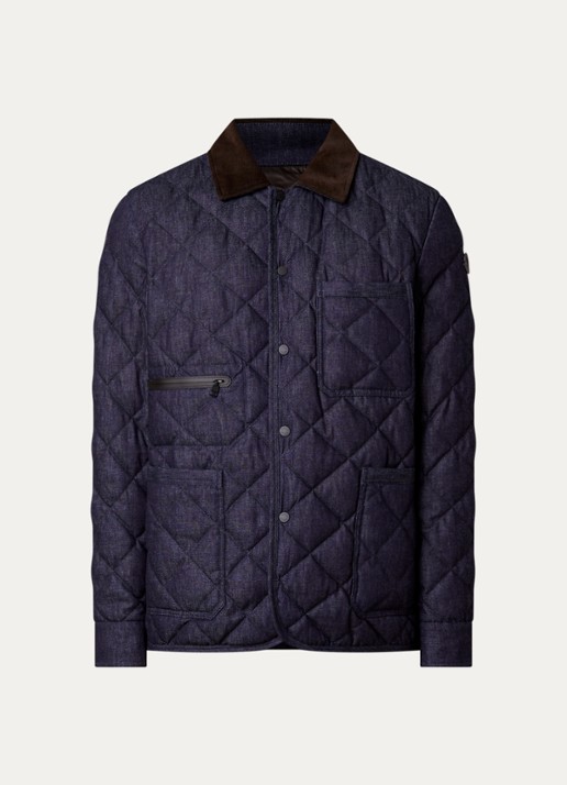 Moncler Kryen gewatteerde jack van denim met donsvulling en quilt patroon