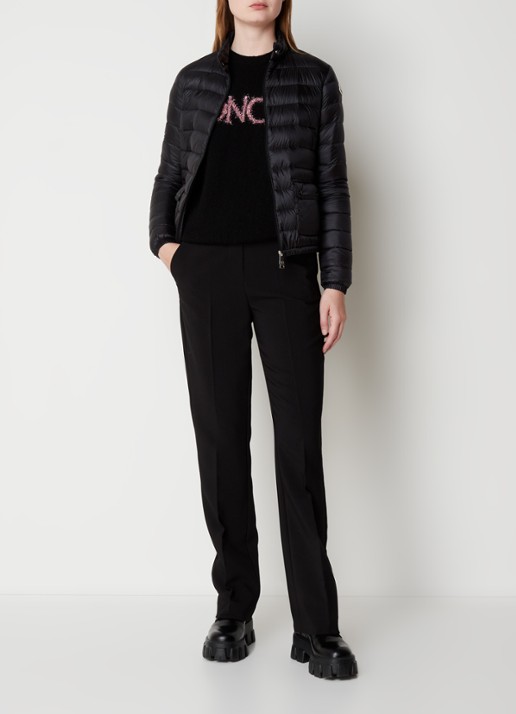 Moncler Lans gewatteerd jack met donsvulling met logoborduring - voorkant 3 zwart