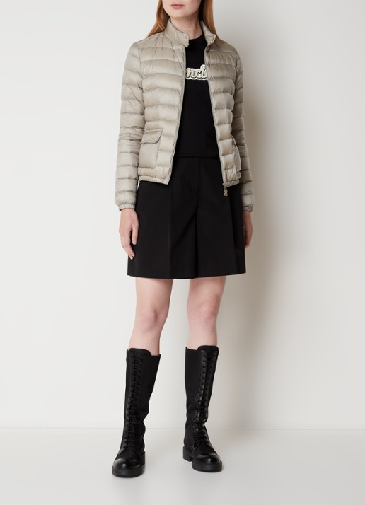 Moncler Lans gewatteerd jack met donsvulling met logoborduring - voorkant 6 donkerbeige